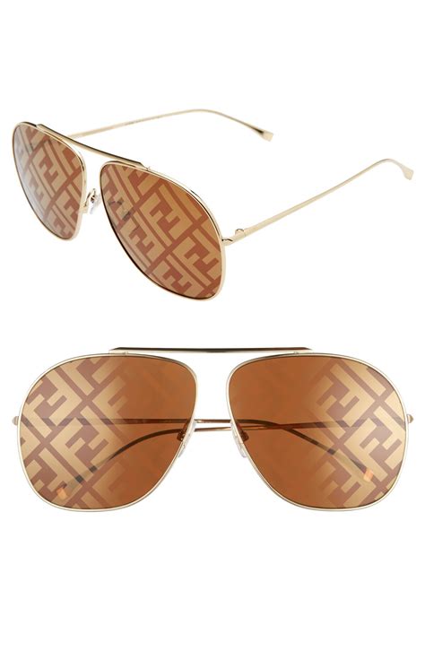 NEW Fendi 64MM Gold/Brown Aviators FF0407 